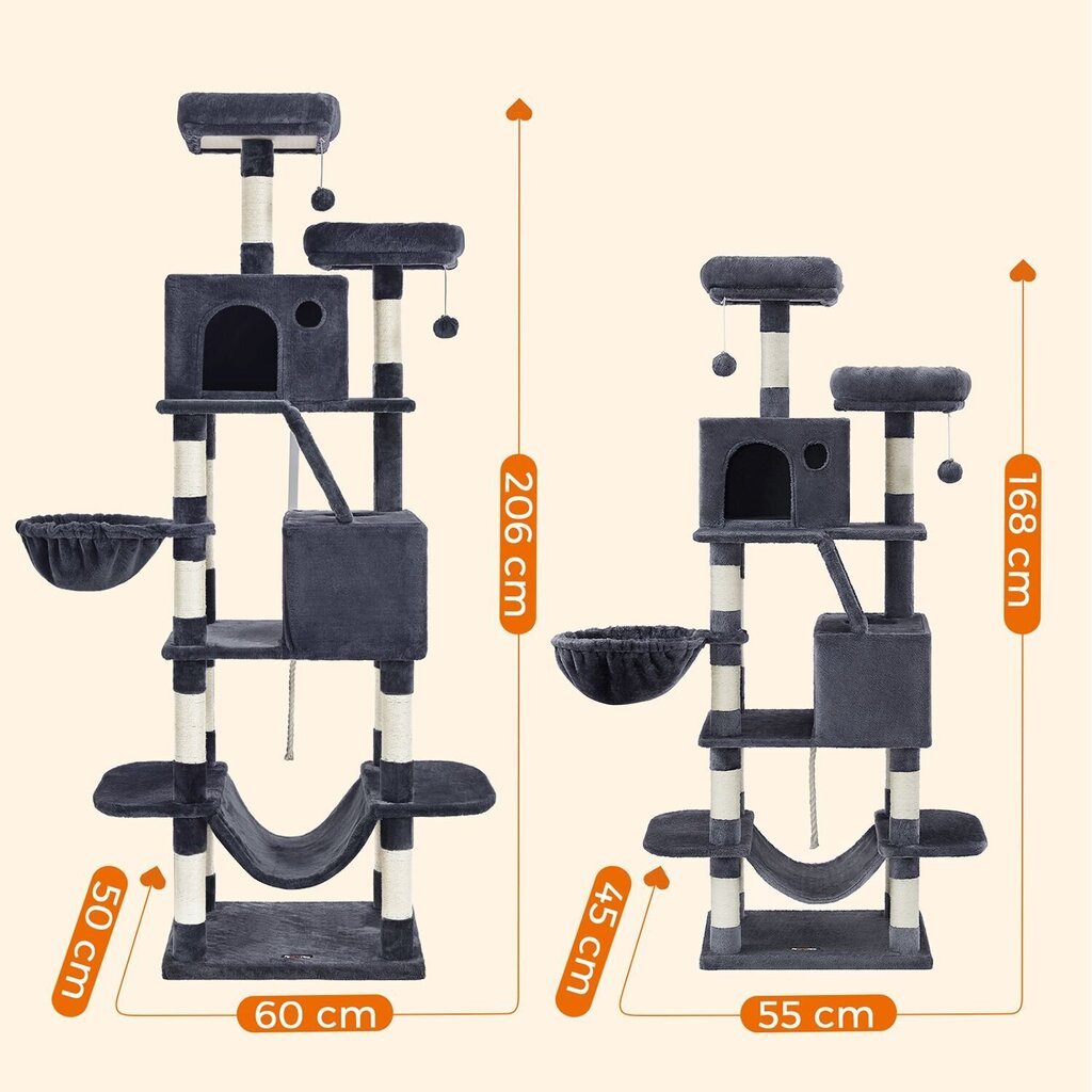 Kissan raapimispiste 168 cm, jossa on 2 luolaa Feandrea SHPME464 hinta ja tiedot | Raapimispuut ja kiipeilypuut | hobbyhall.fi