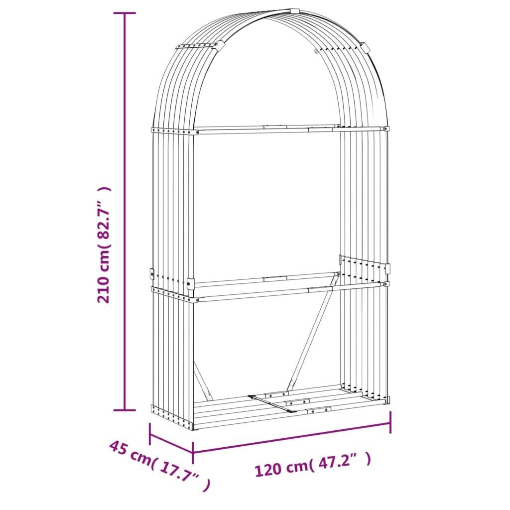 Polttopuuteline vidaXL, 120x45x210 cm, hopeannen hinta ja tiedot | Piharakennukset | hobbyhall.fi