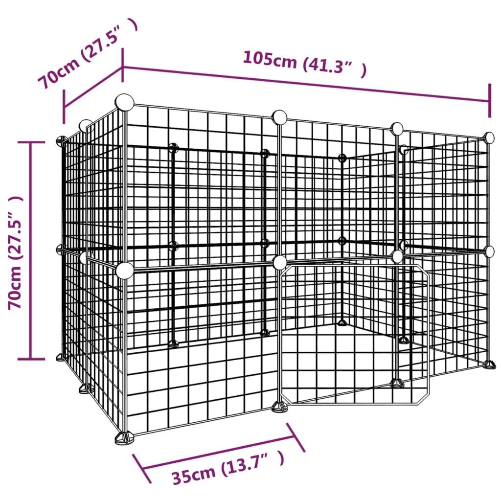 vidaXL 20-paneelinen lemmikkihäkki ovella musta 35x35 cm teräs hinta ja tiedot | Pieneläinten häkit ja tarvikkeet | hobbyhall.fi