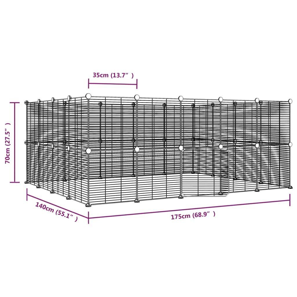 vidaXL 36-paneelinen lemmikkihäkki ovella, musta 35x35 cm teräs hinta ja tiedot | Pieneläinten häkit ja tarvikkeet | hobbyhall.fi