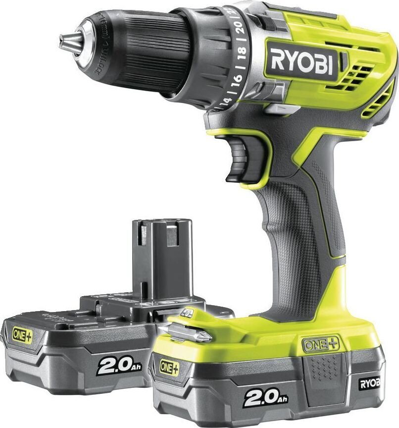 Ryobi R18DD3-220S pora/ruuvinväännin 18V / 2 x 2,0 Ah hinta ja tiedot | Akkuporakoneet ja ruuvinvääntimet | hobbyhall.fi