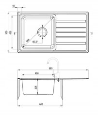 86 x 50 cm teräslevyinen upotettava pesuallas, yksiallasinen, teräksinen hinta ja tiedot | Keittiöaltaat | hobbyhall.fi