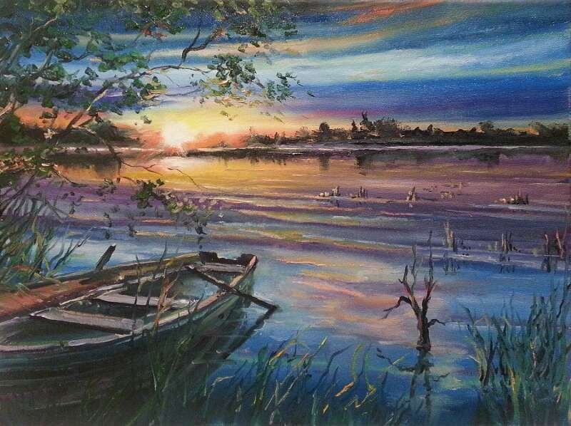 Maalaus numeroiden mukaan "Boat on the river" 40x50 hinta ja tiedot | Maalaa numeroiden mukaan | hobbyhall.fi