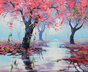 Maalaus numeroiden mukaan "Pink woods on the river" 30x40 hinta ja tiedot | Maalaa numeroiden mukaan | hobbyhall.fi