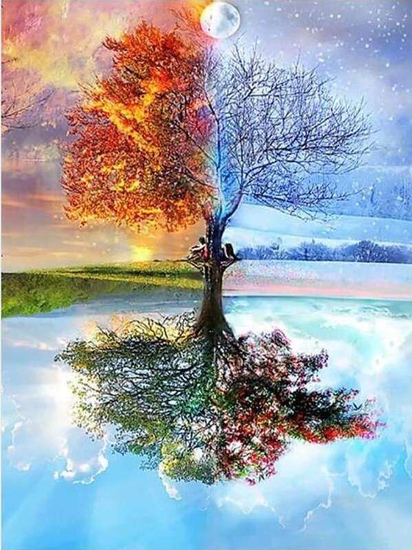 Timanttimosaiikki "Tree - seasons" 30x40cm hinta ja tiedot | Timanttimaalaukset | hobbyhall.fi