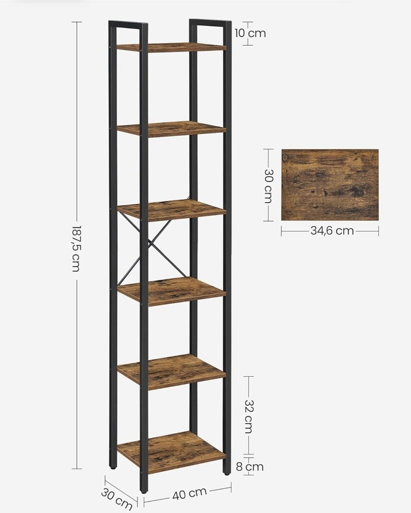 VASAGLE 6-kerroksinen kirjahylly kotiin hinta ja tiedot | Hyllyt | hobbyhall.fi