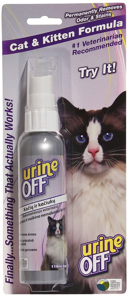 Urine Off Suihkepullo kissan hajuja vastaan, 118 ml hinta ja tiedot | Eläinten hoitotuotteet | hobbyhall.fi