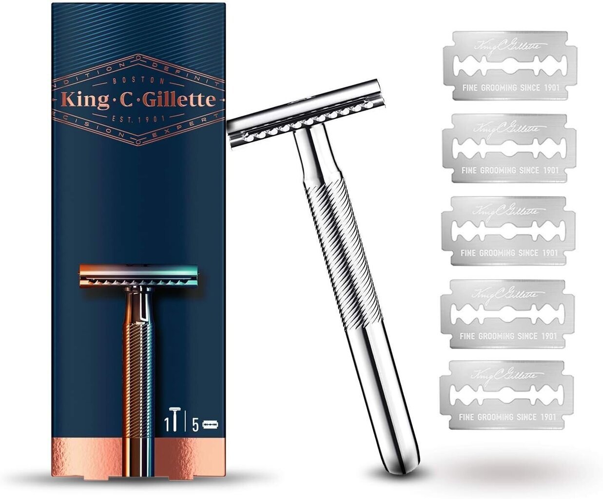 Partakone King C. Gillette Razor + 5 partakoneen terät hinta ja tiedot | Parranajo ja karvanpoisto | hobbyhall.fi