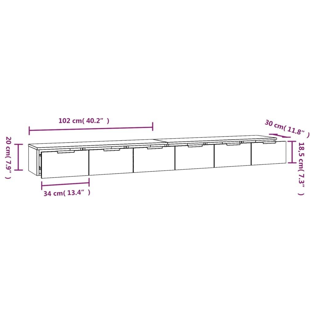 Seinäkaapit, 2 kpl, musta, 102x30x20cm hinta ja tiedot | Olohuoneen kaapit ja lipastot | hobbyhall.fi