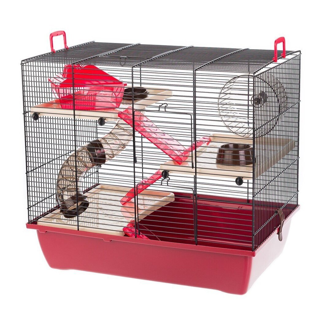 Hamsterin häkki InterZoo Pinky 3 Sinkki, 33x45x50 cm, punainen hinta ja tiedot | Pieneläinten häkit ja tarvikkeet | hobbyhall.fi