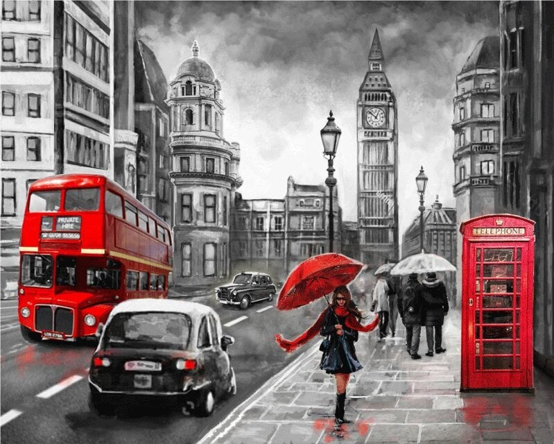 Timanttimosaiikki "The red hues of London" 30x40cm hinta ja tiedot | Timanttimaalaukset | hobbyhall.fi