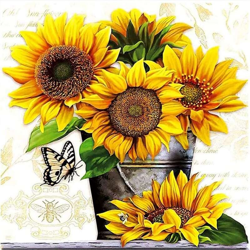 Timanttimosaiikki "Sunflowers in a bucket" 30x30cm hinta ja tiedot | Timanttimaalaukset | hobbyhall.fi