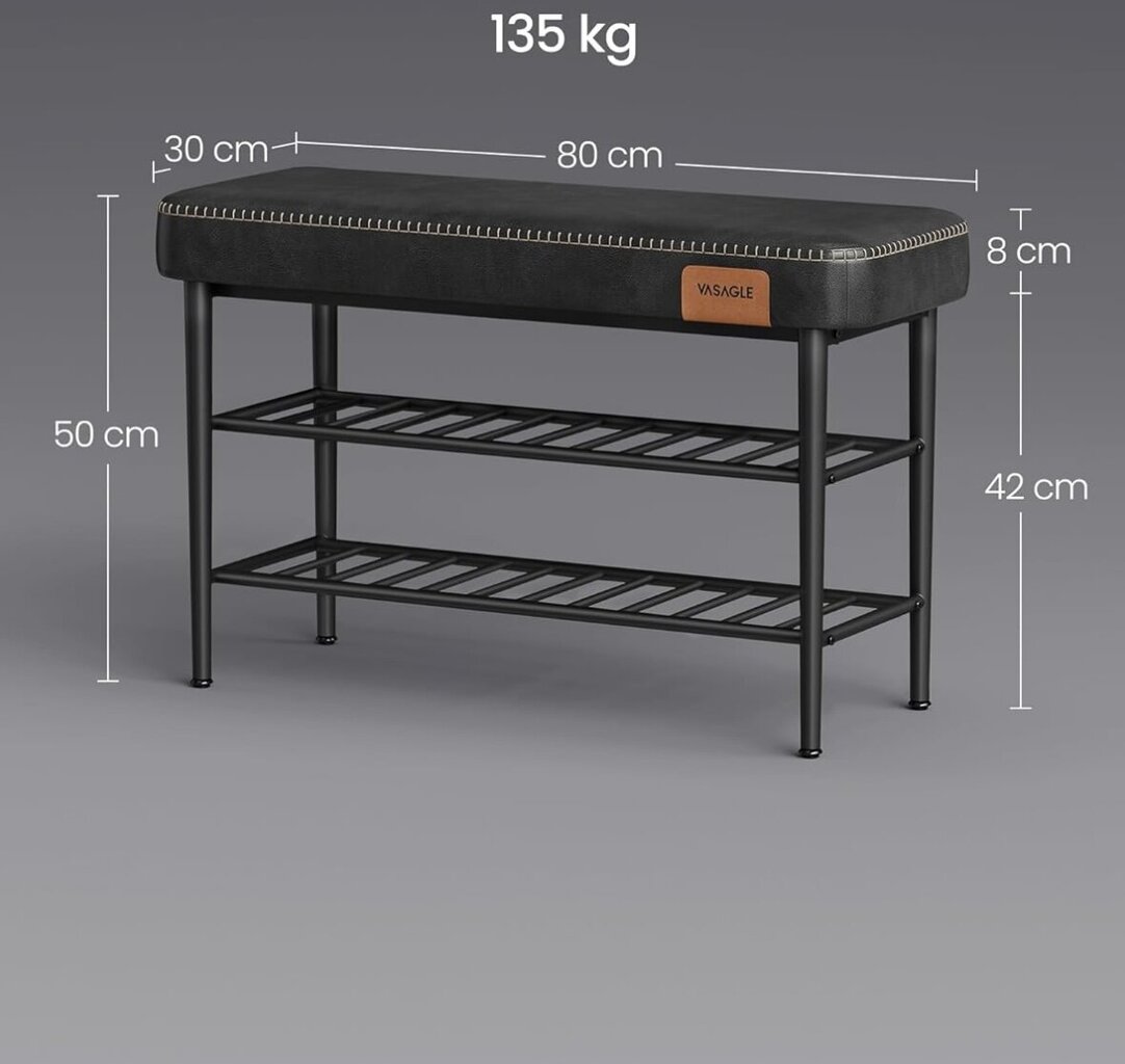 VASAGLE EKHO kenkäpenkki, 30 x 80 x 50 cm, musta hinta ja tiedot | Kenkäkaapit ja -hyllyt | hobbyhall.fi