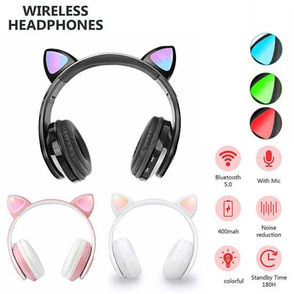 Riff P39M Bluetooth-kuulokemikrofonilla + Led Cat Ears Black hinta ja tiedot | Kuulokkeet | hobbyhall.fi