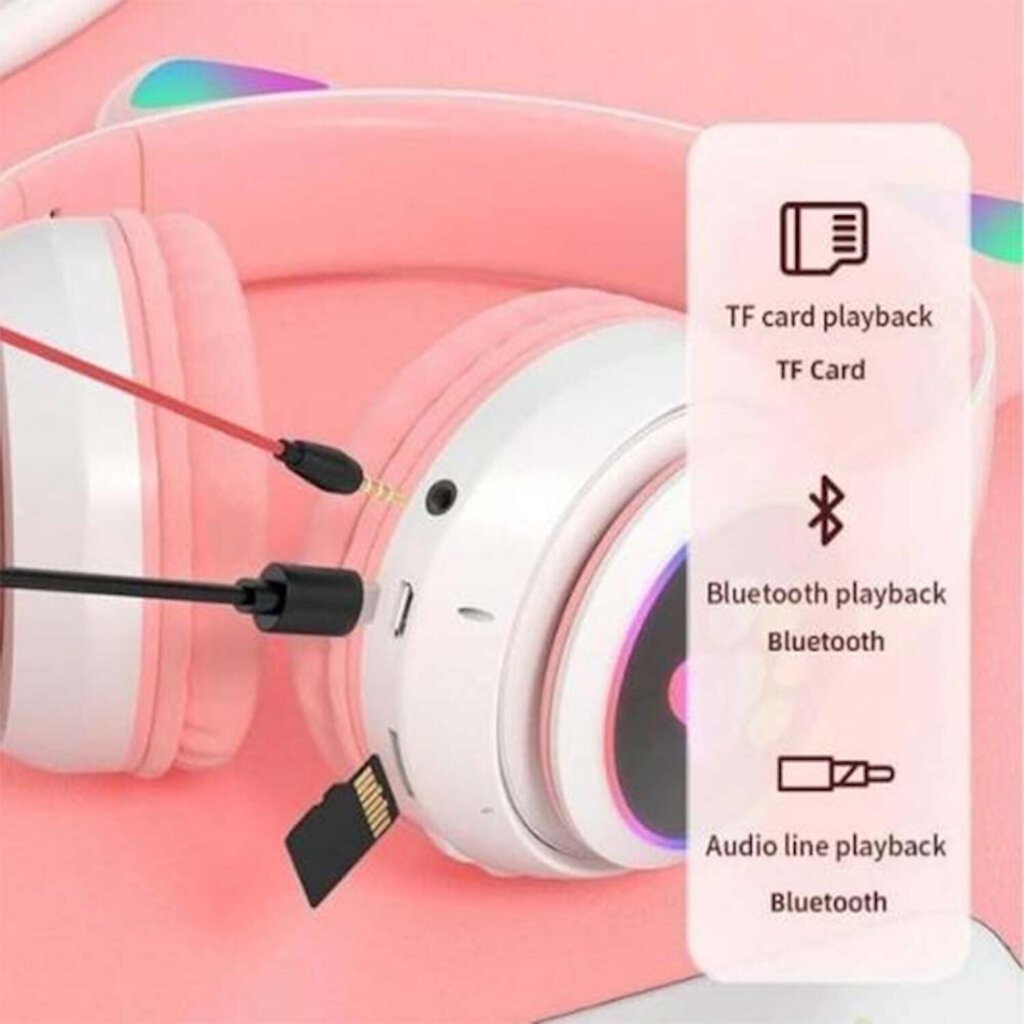 Riff VIV-23M Bluetooth-kuulokemikrofonilla + LED Cat Ears Pink hinta ja tiedot | Kuulokkeet | hobbyhall.fi