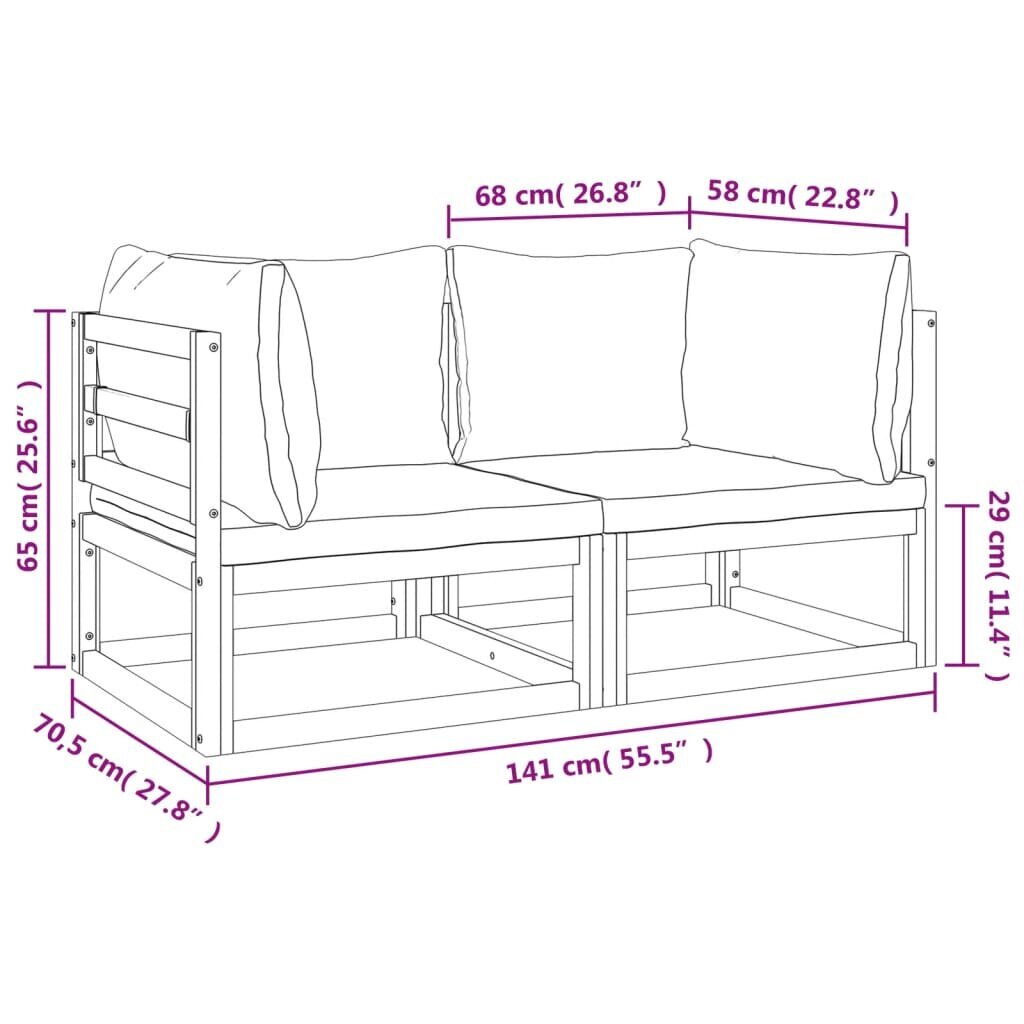 vidaXL Modulaariset kulmasohvat tyynyillä, 2 kpl, massiivi akaasia hinta ja tiedot | Puutarhatuolit | hobbyhall.fi