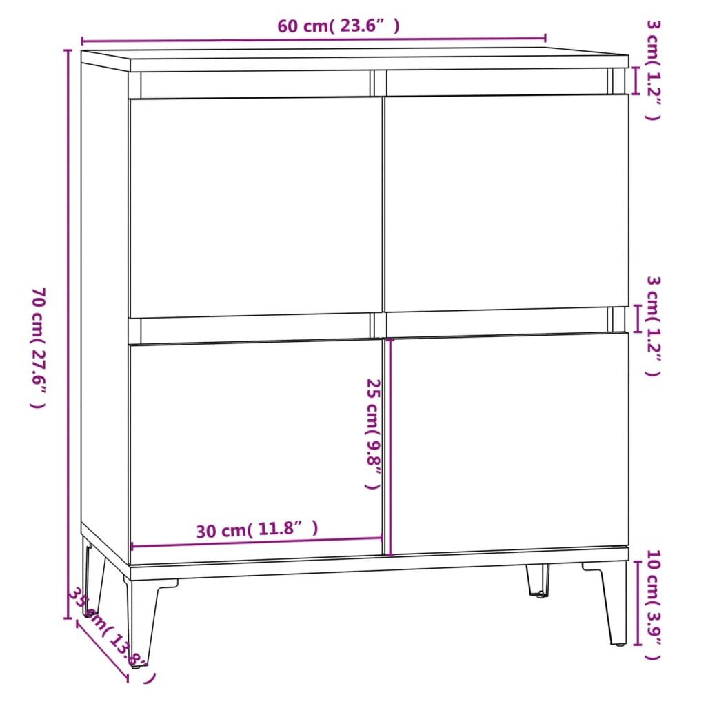 vidaXL Sivukaappi, harmaa tammi, 60x35x70cm, käsitelty puu hinta ja tiedot | Olohuoneen kaapit ja lipastot | hobbyhall.fi