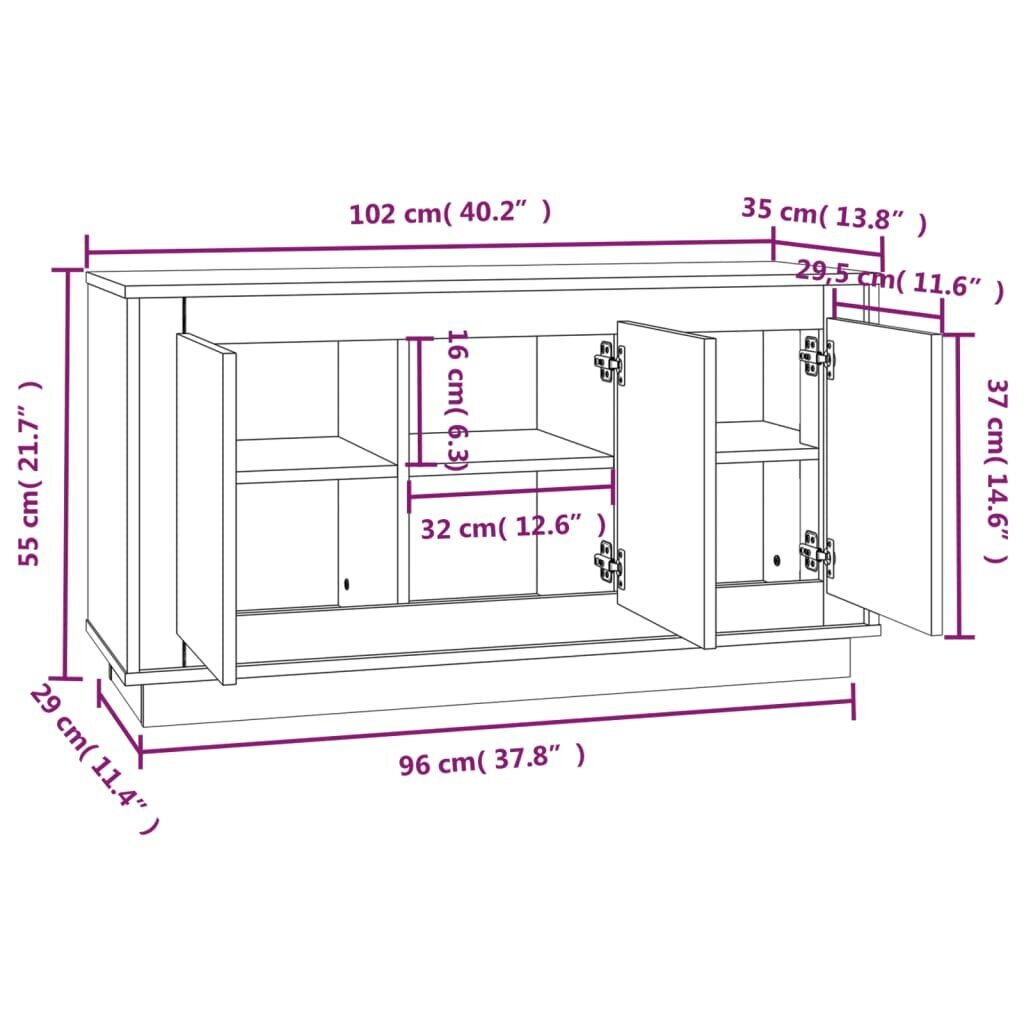 vidaXL Sivukaappi, ruskea tammi, 102x35x55cm, käsitelty puu hinta ja tiedot | Olohuoneen kaapit ja lipastot | hobbyhall.fi