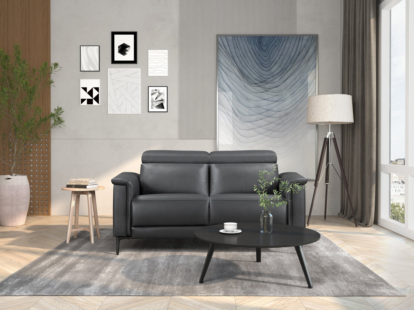 Kaksipaikkainen sohva recliner Loft24 Lund, harmaa hinta ja tiedot | Sohvat ja vuodesohvat | hobbyhall.fi