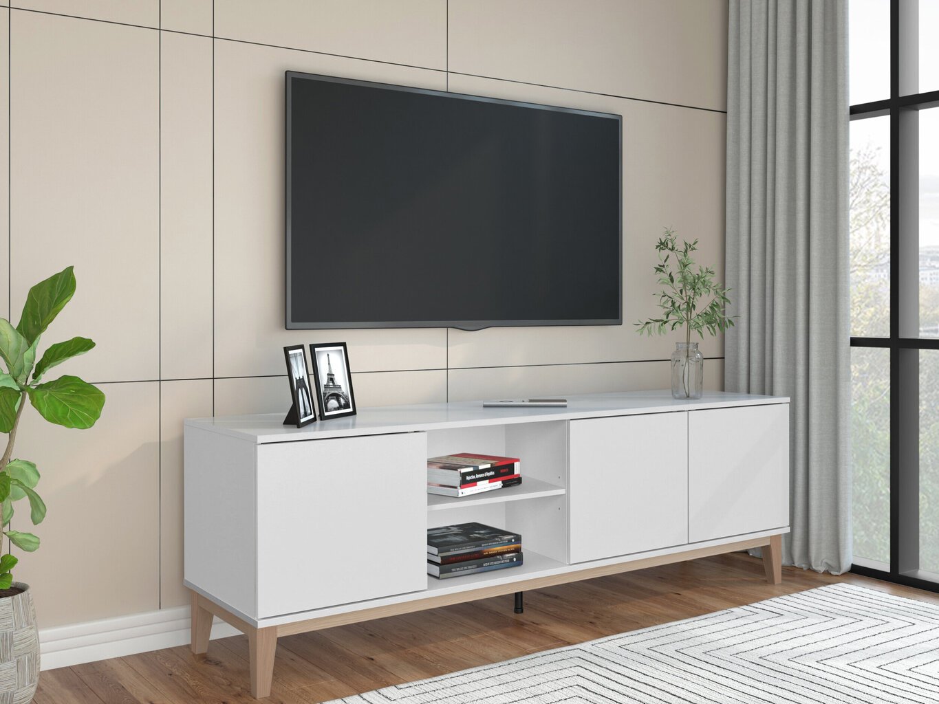 TV-taso Notio Living Pelle, valkoinen/ruskea hinta ja tiedot | TV-tasot | hobbyhall.fi