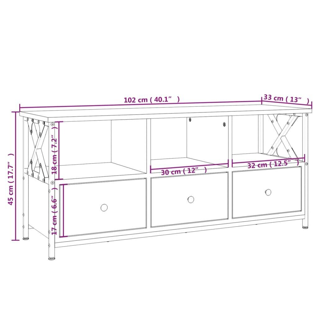 TV-kaappi vidaXL, 102 x 33 x 45 cm, ruskea hinta ja tiedot | TV-tasot | hobbyhall.fi