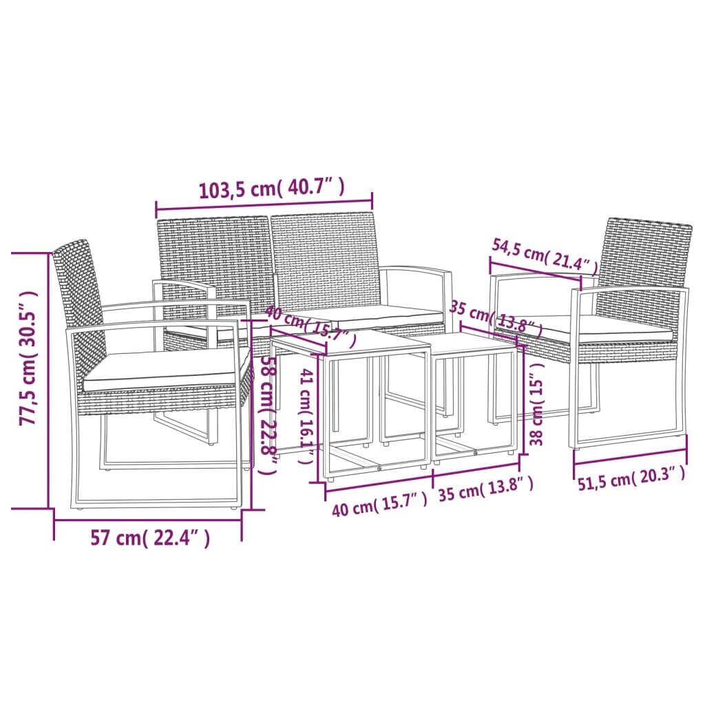 5-osainen ulkokalusteet vidaXL, harmaa hinta ja tiedot | Puutarhakalusteet | hobbyhall.fi