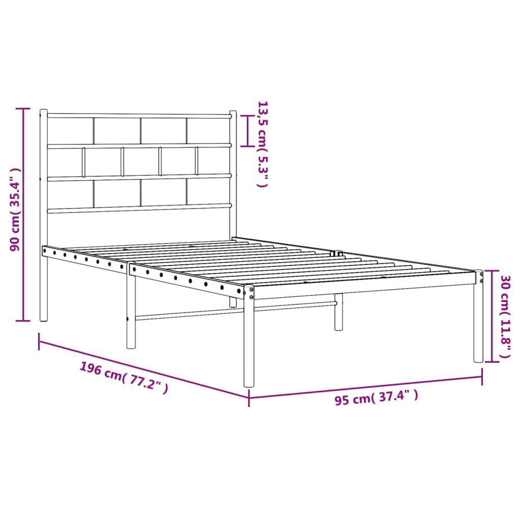 Sängynrunko vidaXL, 90x190 cm, musta hinta ja tiedot | Sängyt | hobbyhall.fi