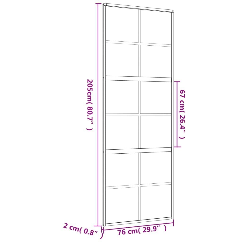 Liukuovi kultainen 76x205cm lasi ja alumiini 155166 hinta ja tiedot | Sisäovet | hobbyhall.fi