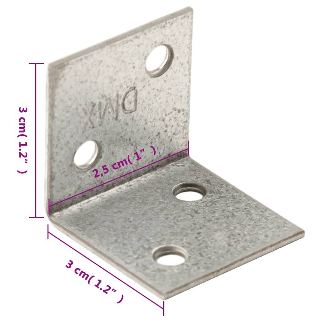 Kulmakannattimet, 150 kpl, 30x25x30mm, teräs, 2mm hinta ja tiedot | Kiinnitystarvikkeet | hobbyhall.fi