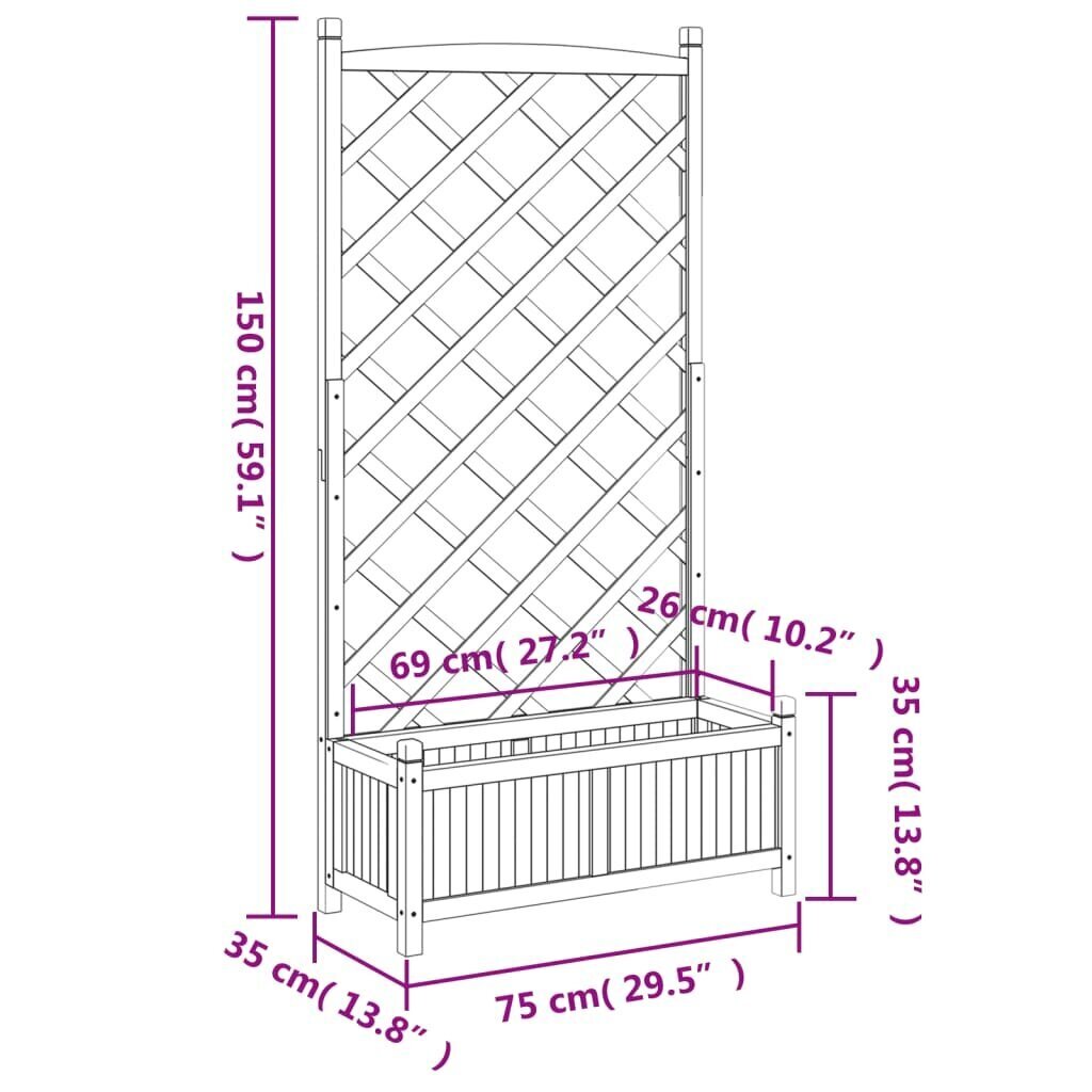 Kukkapenkki säleiköllä, 150x35x75 cm hinta ja tiedot | Kukkalaatikot | hobbyhall.fi