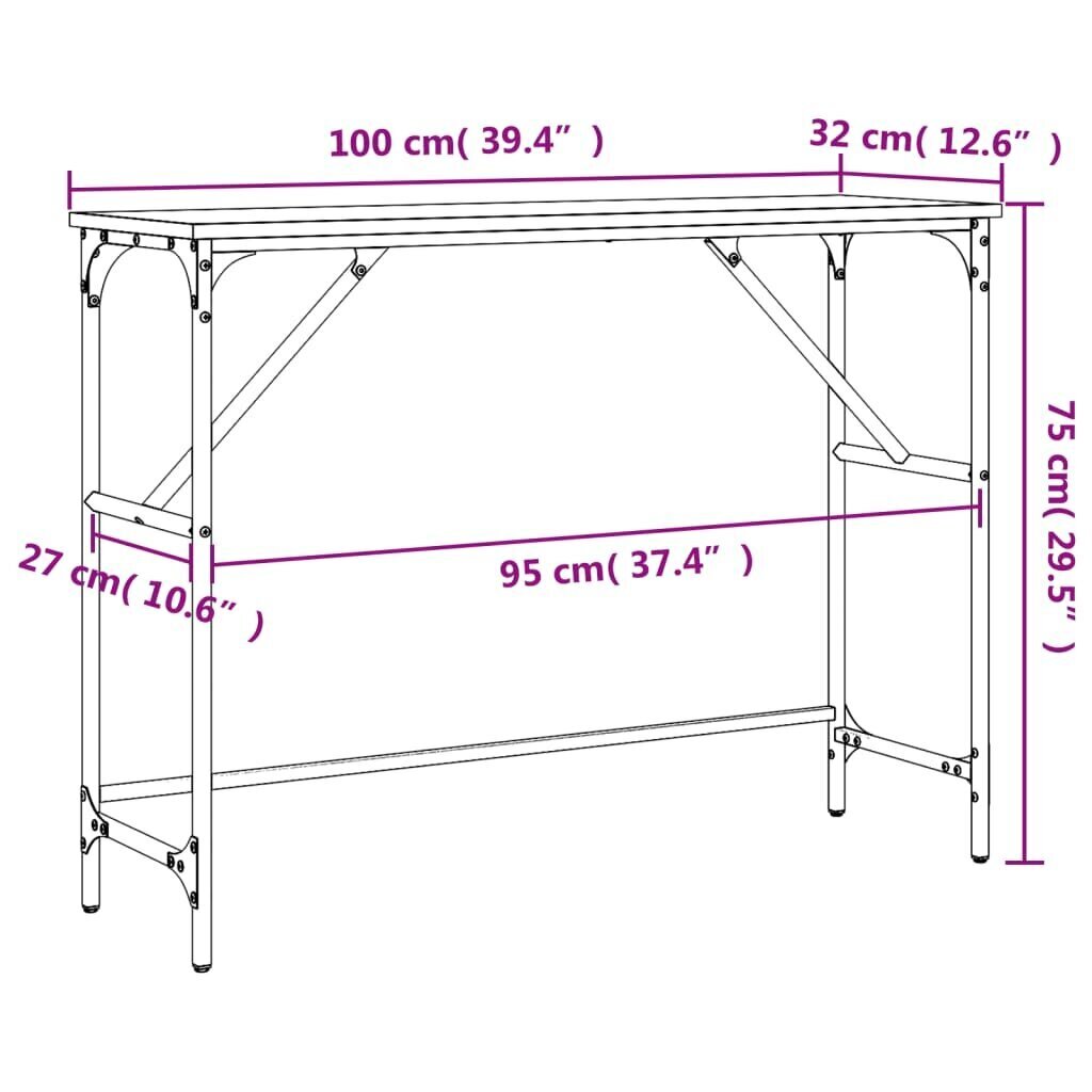 Pöytä vidaXL, 100x32x75 cm, harmaa/musta hinta ja tiedot | Sivupöydät | hobbyhall.fi