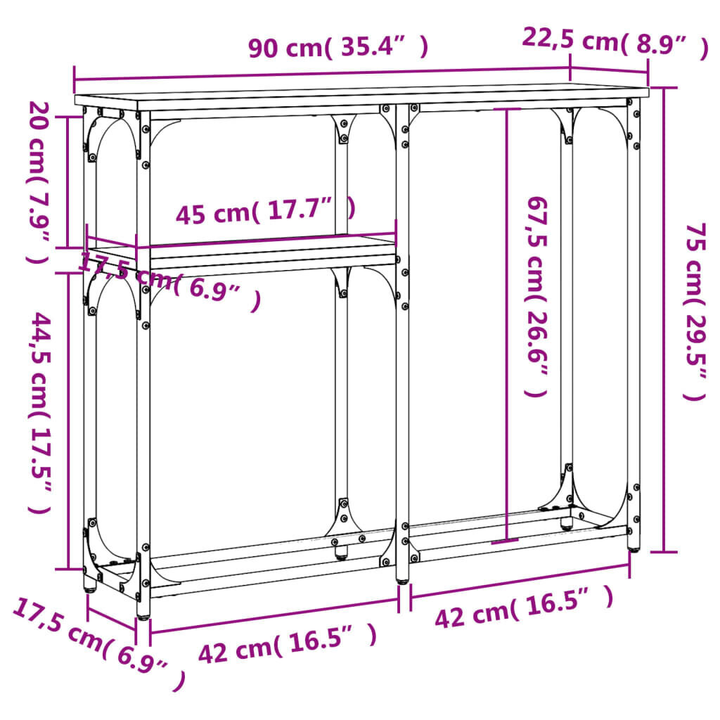 Pöytä vidaXL, 90x22,5x75 cm, ruskea/musta hinta ja tiedot | Sivupöydät | hobbyhall.fi