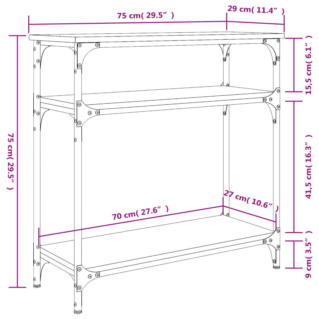 Pöytä vidaXL, 75x29x75 cm, musta/ruskea hinta ja tiedot | Sivupöydät | hobbyhall.fi