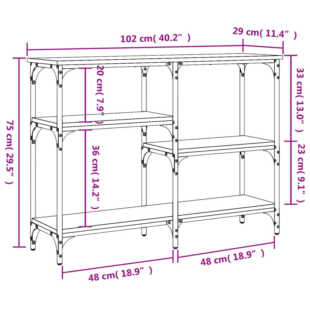 Pöytä vidaXL, 102x29x75 cm, ruskea/musta hinta ja tiedot | Sivupöydät | hobbyhall.fi