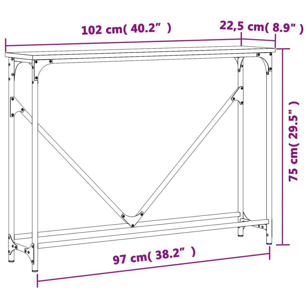 Pöytä vidaXL, 102x22,5x75 cm, ruskea/musta hinta ja tiedot | Sivupöydät | hobbyhall.fi