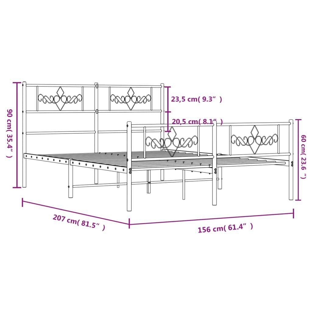 Sängynrunko vidaXL, 150x200 cm, valkoinen hinta ja tiedot | Sängyt | hobbyhall.fi