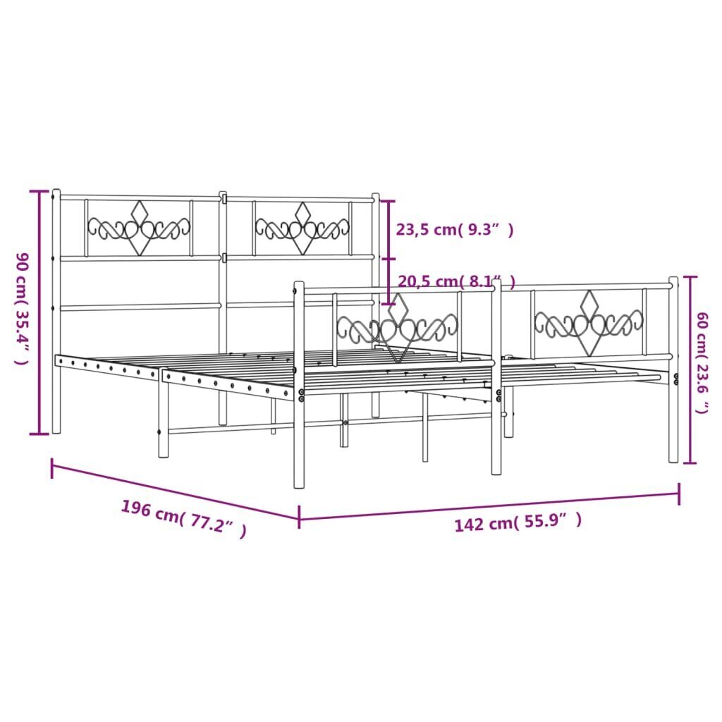 Sängynrunko vidaXL, 135x190 cm, musta hinta ja tiedot | Sängyt | hobbyhall.fi