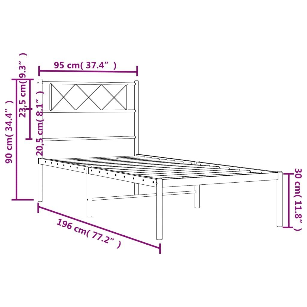 Sängynrunko vidaXL, 90x190 cm, valkoinen hinta ja tiedot | Sängyt | hobbyhall.fi