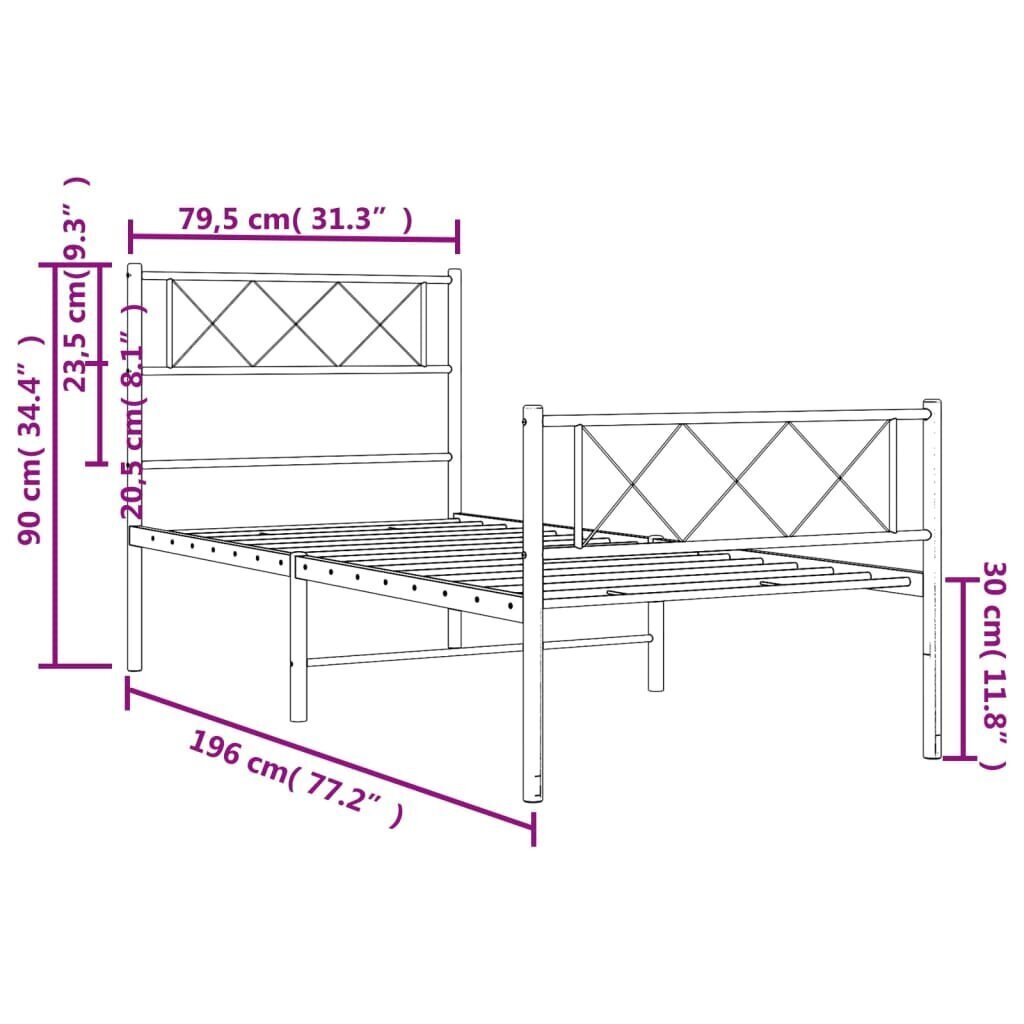 Sängynrunko vidaXL, 75x190 cm, valkoinen hinta ja tiedot | Sängyt | hobbyhall.fi