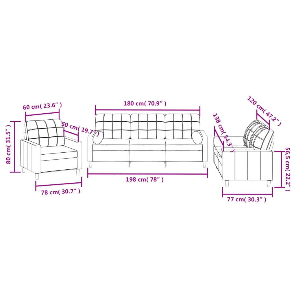 3-osainen sohvasarja vidaXL, beige hinta ja tiedot | Sohvat ja vuodesohvat | hobbyhall.fi