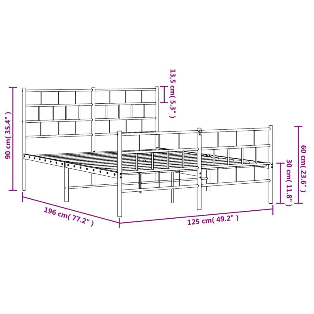 Sängynrunko vidaXL, 120x190 cm, musta hinta ja tiedot | Sängyt | hobbyhall.fi