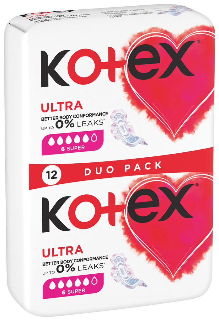 KOTEX Ultra -terveyssiteet Super, 12 kpl hinta ja tiedot | Tamponit ja terveyssiteet | hobbyhall.fi