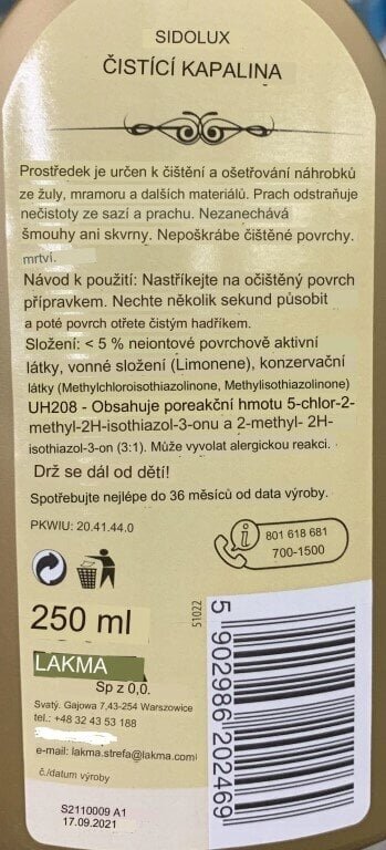 Sidolux hautakivien ja kivien puhdistusaine 250ml hinta ja tiedot | Puhdistusaineet | hobbyhall.fi