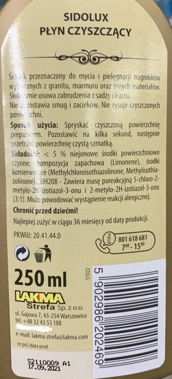 Sidolux hautakivien ja kivien puhdistusaine 250ml hinta ja tiedot | Puhdistusaineet | hobbyhall.fi