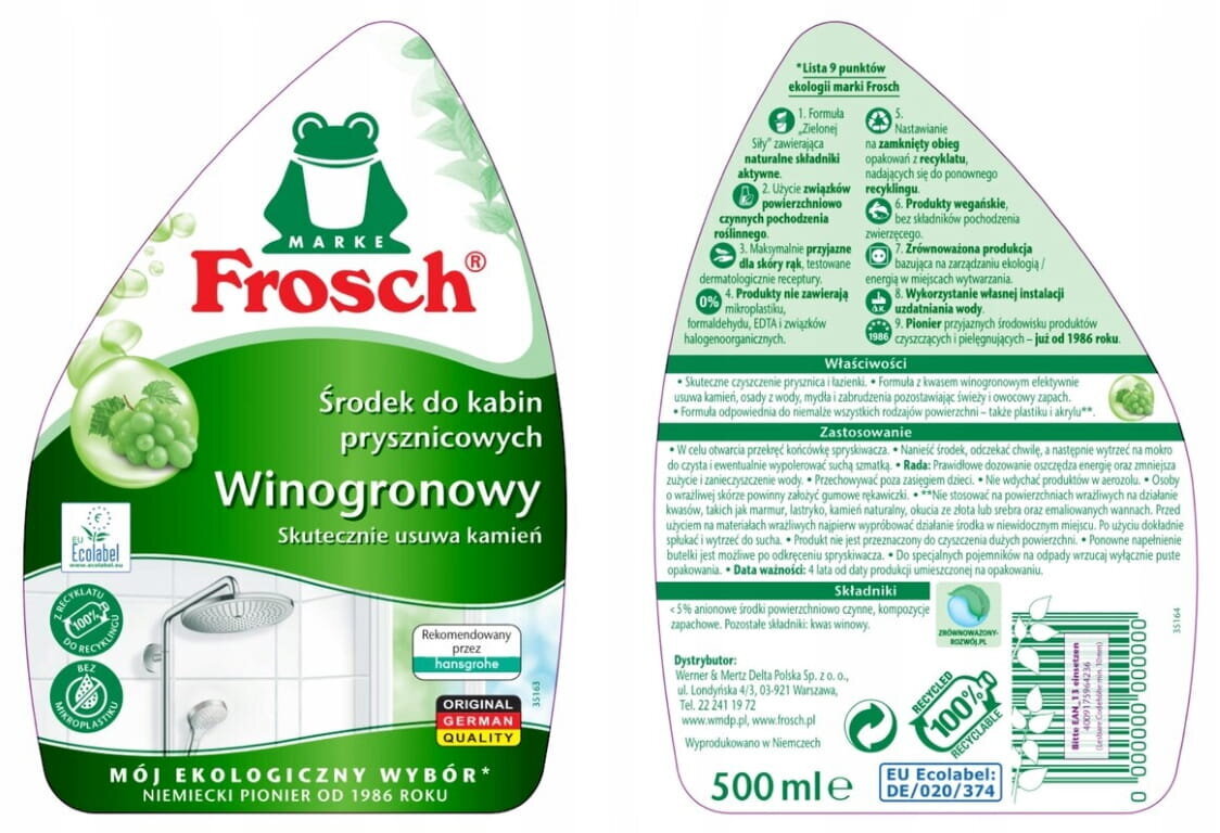 Frosch suihkunpuhdistusaine 500 ml viinirypäle hinta ja tiedot | Puhdistusaineet | hobbyhall.fi