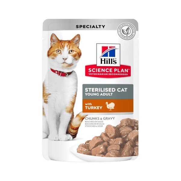 Hill's Science Plan Sterilized Cat Young Adult -ruoka steriloiduille kissoille kalkkunan kanssa, 12x85 g hinta ja tiedot | Kissanruoka | hobbyhall.fi