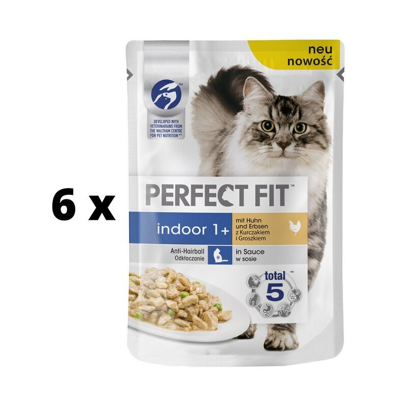 Säilykkeet Perfect Fit sisäkissoille, kanan ja herneen kanssa, 85g x 6 kpl hinta ja tiedot | Kissanruoka | hobbyhall.fi