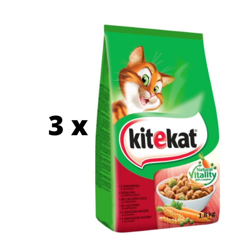 Kissan kuivaruoka KiteKat, naudanlihalla ja vihanneksilla, 1,8 kg x 3 kpl hinta ja tiedot | Kissan kuivaruoka | hobbyhall.fi