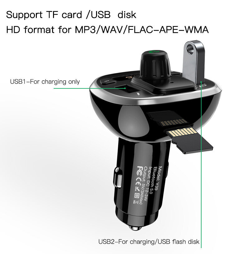 Auton FM-modulaattori Yesido Y39 hinta ja tiedot | FM-lähettimet ja -sovittimet | hobbyhall.fi