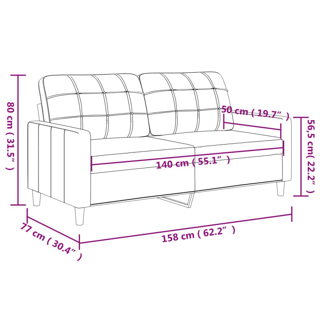 Kahden hengen sohva vidaXL, 140cm, keltainen hinta ja tiedot | Sohvat ja vuodesohvat | hobbyhall.fi